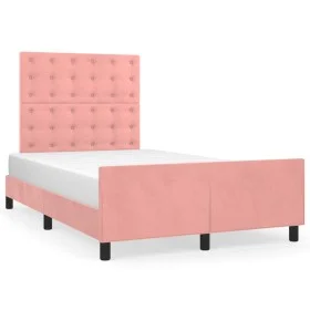 Bed frame with pink velvet headboard 120x190 cm by , Beds and slatted bases - Ref: Foro24-3270607, Price: 175,37 €, Discount: %