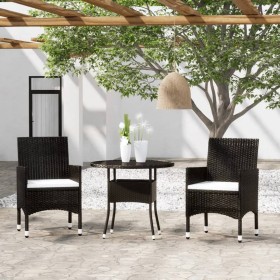 Set de bistró de jardín 3 pzas ratán PE vidrio templado negro de , Conjuntos de jardín - Ref: Foro24-3095903, Precio: 247,23 ...