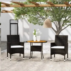 Set de bistró jardín 3 pzas ratán sintético madera maciza negro de , Conjuntos de jardín - Ref: Foro24-3095908, Precio: 230,8...