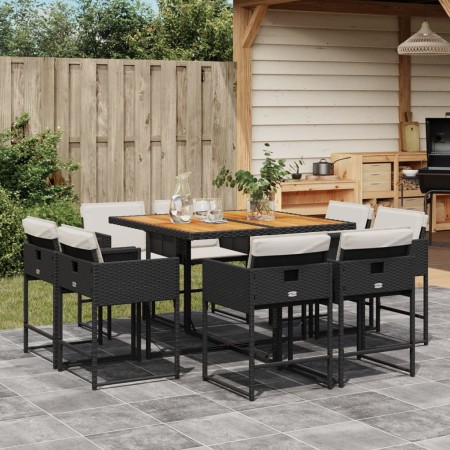 Set de comedor de jardín 9 pzas y cojines ratán sintético negro de , Conjuntos de jardín - Ref: Foro24-3278150, Precio: 422,9...