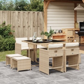 Set comedor de jardín 9 pzas con cojines ratán sintético beige de , Conjuntos de jardín - Ref: Foro24-3277905, Precio: 363,05...