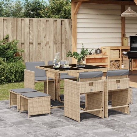 Set comedor de jardín 9 pzas con cojines ratán sintético beige de , Conjuntos de jardín - Ref: Foro24-3277907, Precio: 364,75...