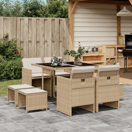 Set comedor de jardín 9 pzas con cojines ratán sintético beige de , Conjuntos de jardín - Ref: Foro24-3277725, Precio: 414,15...