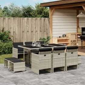 Set de comedor de jardín 11 pzas y cojines ratán sintético gris de , Conjuntos de jardín - Ref: Foro24-3277738, Precio: 644,6...