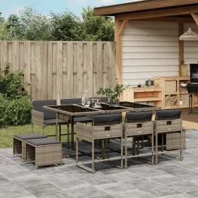 Set de comedor de jardín 11 pzas y cojines ratán sintético gris de , Conjuntos de jardín - Ref: Foro24-3278095, Precio: 636,0...