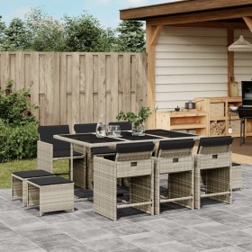 Set de comedor de jardín 11 pzas y cojines ratán sintético gris de , Conjuntos de jardín - Ref: Foro24-3277918, Precio: 507,1...
