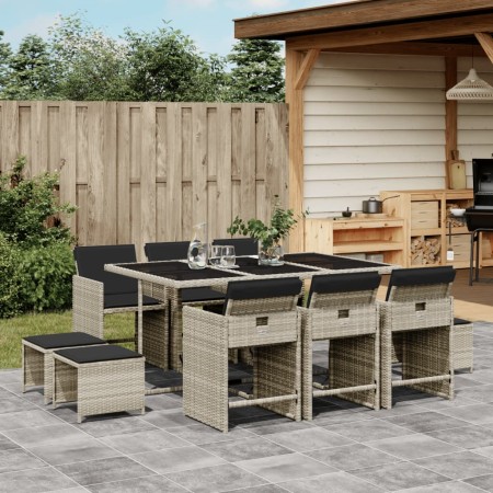 Set de comedor de jardín 11 pzas y cojines ratán sintético gris de , Conjuntos de jardín - Ref: Foro24-3277918, Precio: 507,1...