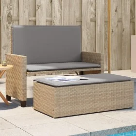 Banco de jardín con cojines y reposapiés ratán sintético beige de , Bancos de jardín - Ref: Foro24-368410, Precio: 258,30 €, ...
