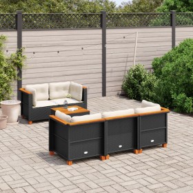Set de sofás de jardín 6 piezas y cojines ratán sintético negro de , Conjuntos de jardín - Ref: Foro24-3261731, Precio: 429,3...