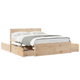 Solid pine wood bed frame with drawers 120x190 cm by , Beds and slatted bases - Ref: Foro24-3282360, Price: 239,73 €, Discoun...