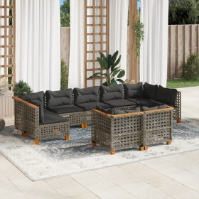 Set de muebles de jardín 9 pzas y cojines ratán sintético gris de , Conjuntos de jardín - Ref: Foro24-3261993, Precio: 760,63...