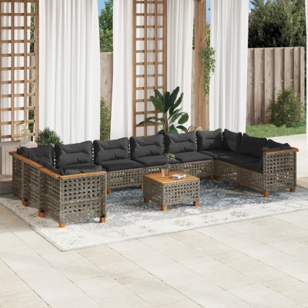 Set de sofás de jardín 11 pzas y cojines ratán sintético gris de , Conjuntos de jardín - Ref: Foro24-3262029, Precio: 898,00 ...