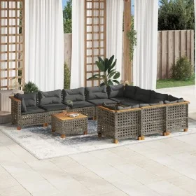 Set de sofás de jardín 11 pzas y cojines ratán sintético gris de , Conjuntos de jardín - Ref: Foro24-3262041, Precio: 933,14 ...