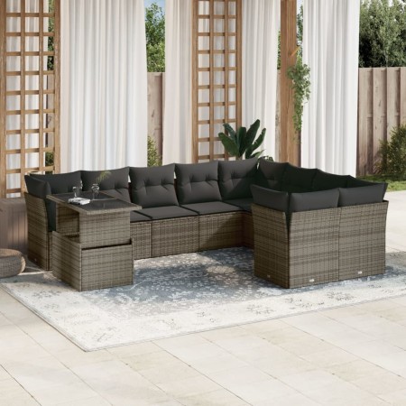 Set de sofás de jardín 10 pzas con cojines ratán sintético gris de , Conjuntos de jardín - Ref: Foro24-3266850, Precio: 623,2...