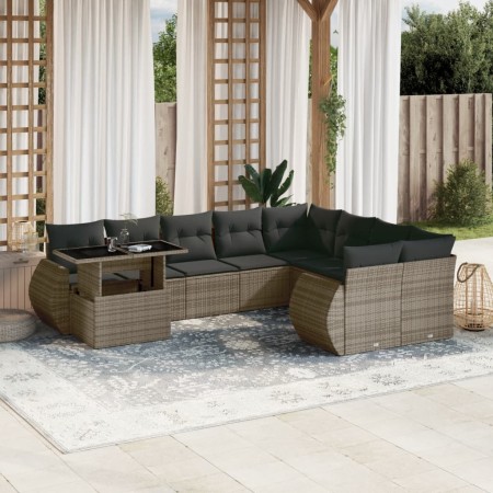 Set de sofás de jardín 10 pzas con cojines ratán sintético gris de , Conjuntos de jardín - Ref: Foro24-3268770, Precio: 708,6...