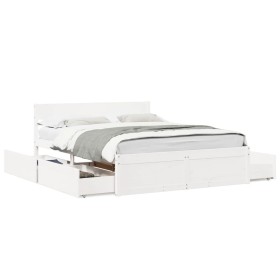 Estructura de cama con cajones madera de pino blanca 160x200 cm de , Camas y somieres - Ref: Foro24-3282343, Precio: 335,75 €...
