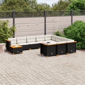 Set de sofás de jardín 11 pzas y cojines ratán sintético negro de , Conjuntos de jardín - Ref: Foro24-3262055, Precio: 815,15...