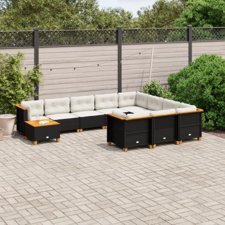 Set de sofás de jardín 11 pzas y cojines ratán sintético negro de , Conjuntos de jardín - Ref: Foro24-3262055, Precio: 815,15...