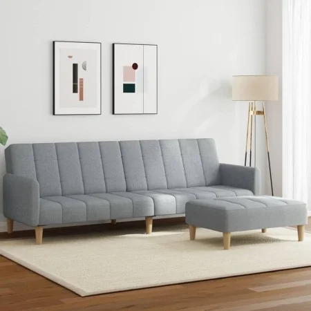 Sofá cama de 2 plazas con taburete tela gris claro de , Sofás - Ref: Foro24-3258088, Precio: 333,88 €, Descuento: %