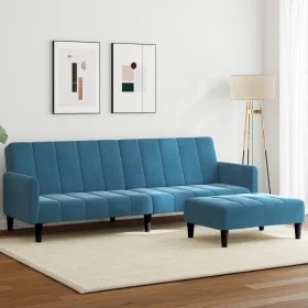 Sofá cama de 2 plazas con taburete terciopelo azul de , Sofás - Ref: Foro24-3258097, Precio: 330,78 €, Descuento: %