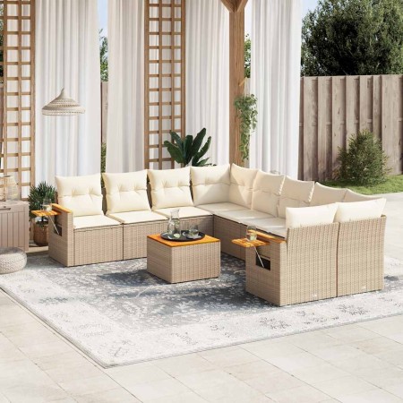 Set de sofás de jardín 9 pzas con cojines ratán sintético beige en Conjuntos de jardín | Comprar online en Foru.es