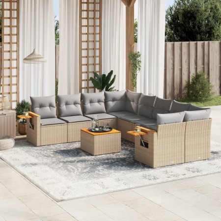 Set de sofás de jardín 9 pzas con cojines ratán sintético beige en Conjuntos de jardín | Comprar online en Foru.es