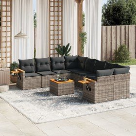 Set de muebles de jardín 9 pzas y cojines ratán sintético gris en Conjuntos de jardín | Comprar online en Foru.es