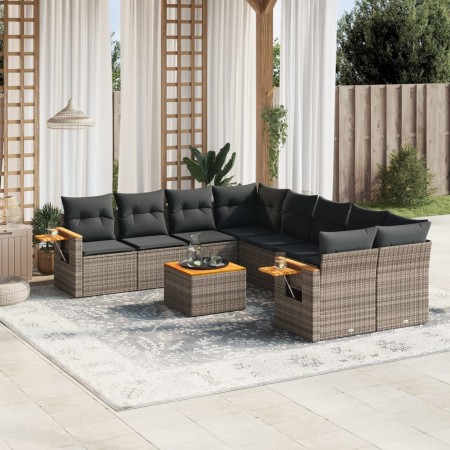 Set de muebles de jardín 9 pzas y cojines ratán sintético gris en Conjuntos de jardín | Comprar online en Foru.es