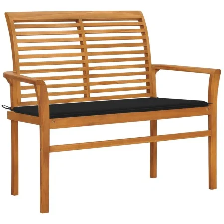 Banco de jardín madera maciza de teca con cojín negro 112 cm de , Bancos de jardín - Ref: Foro24-3062656, Precio: 150,91 €, D...