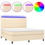 Cama box spring colchón y luces LED tela crema 180x200 cm de , Camas y somieres - Ref: Foro24-3134898, Precio: 647,28 €, Desc...