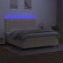 Cama box spring colchón y luces LED tela crema 180x200 cm de , Camas y somieres - Ref: Foro24-3134898, Precio: 647,28 €, Desc...
