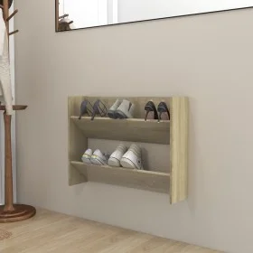 Zapatero de pared madera contrachapada roble Sonoma 80x18x60 cm de , Zapateros y organizadores de calzado - Ref: Foro24-80674...