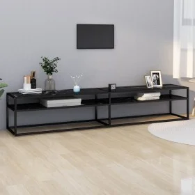 Mueble de TV vidrio templado color mármol negro 220x40x40,5 cm de , Muebles TV - Ref: Foro24-331733, Precio: 124,41 €, Descue...