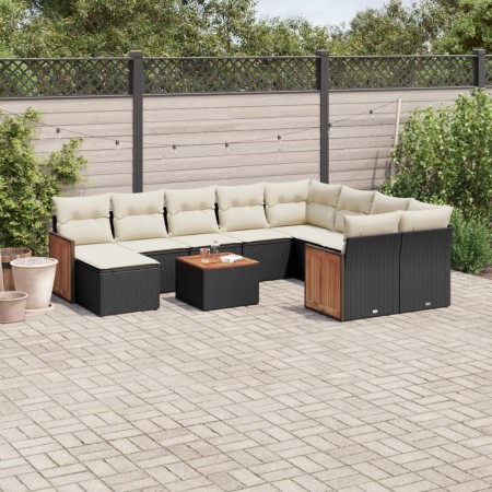 Set de sofás de jardín 11 pzas y cojines ratán sintético negro de , Conjuntos de jardín - Ref: Foro24-3260642, Precio: 645,24...
