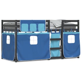 Litera con cortinas madera maciza de pino azul 90x190 cm de , Camas y somieres - Ref: Foro24-3283884, Precio: 215,80 €, Descu...