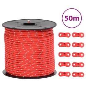Cuerda de vientos con tiras reflectantes y tensores 50 m 4 mm de , Accesorios para tiendas de campaña - Ref: Foro24-4008124, ...