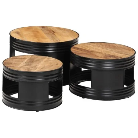 Mesas altas de bar forma tambor 3uds madera maciza mango rugosa de , Mesas de centro - Ref: Foro24-358933, Precio: 177,81 €, ...