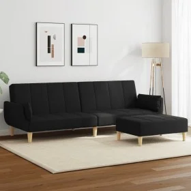 Sofá cama de 2 plazas con taburete tela negro de , Sofás - Ref: Foro24-3258143, Precio: 344,68 €, Descuento: %