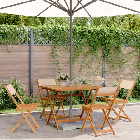 Set de comedor de jardín 5 pzas tela madera maciza beige de , Conjuntos de jardín - Ref: Foro24-3281787, Precio: 289,25 €, De...