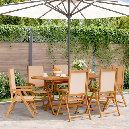 Sillas jardín reclinables 6 uds tela madera maciza y tela beige de , Sillas de jardín - Ref: Foro24-3214548, Precio: 440,67 €...