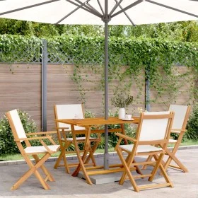Sillas jardín plegables 4 uds tela madera maciza y tela crema de , Sillas de jardín - Ref: Foro24-3214574, Precio: 216,42 €, ...