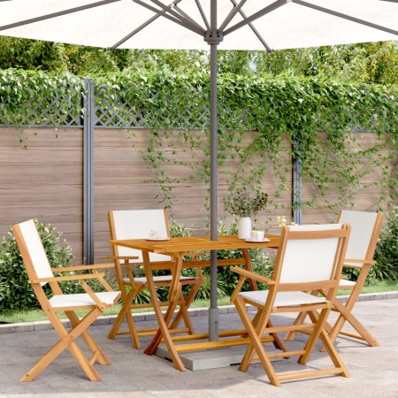 Sillas jardín plegables 4 uds tela madera maciza y tela crema de , Sillas de jardín - Ref: Foro24-3214574, Precio: 219,88 €, ...