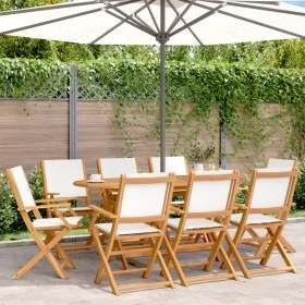 Sillas jardín plegables 8 uds tela madera maciza y tela crema de , Sillas de jardín - Ref: Foro24-3214576, Precio: 429,63 €, ...