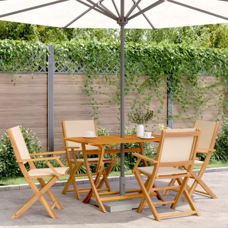 Sillas de jardín plegables 4 uds madera maciza y tela beige de , Sillas de jardín - Ref: Foro24-3214583, Precio: 255,20 €, De...