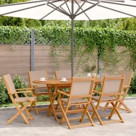 Sillas de jardín plegables 6 uds madera maciza y tela taupe de , Sillas de jardín - Ref: Foro24-3214581, Precio: 379,36 €, De...