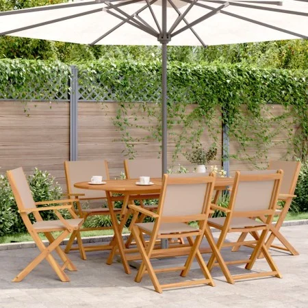 Sillas de jardín plegables 6 uds madera maciza y tela taupe de , Sillas de jardín - Ref: Foro24-3214581, Precio: 379,36 €, De...