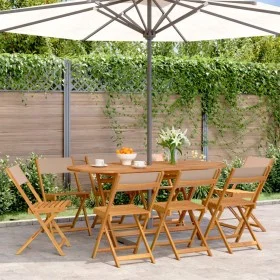 Sillas de jardín plegables 8 uds madera maciza y tela taupe de , Sillas de jardín - Ref: Foro24-3214618, Precio: 311,77 €, De...