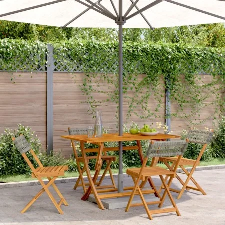 Sillas de jardín plegables 6 uds madera maciza y ratán PE gris de , Sillas de jardín - Ref: Foro24-3214595, Precio: 156,50 €,...