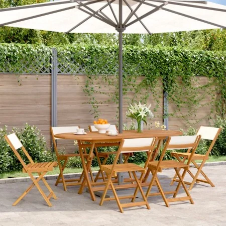 Sillas jardín plegables 6 uds tela madera maciza y tela crema de , Sillas de jardín - Ref: Foro24-3214611, Precio: 223,05 €, ...