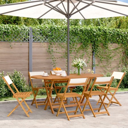Sillas jardín plegables 6 uds tela madera maciza y tela crema de , Sillas de jardín - Ref: Foro24-3214611, Precio: 211,28 €, ...